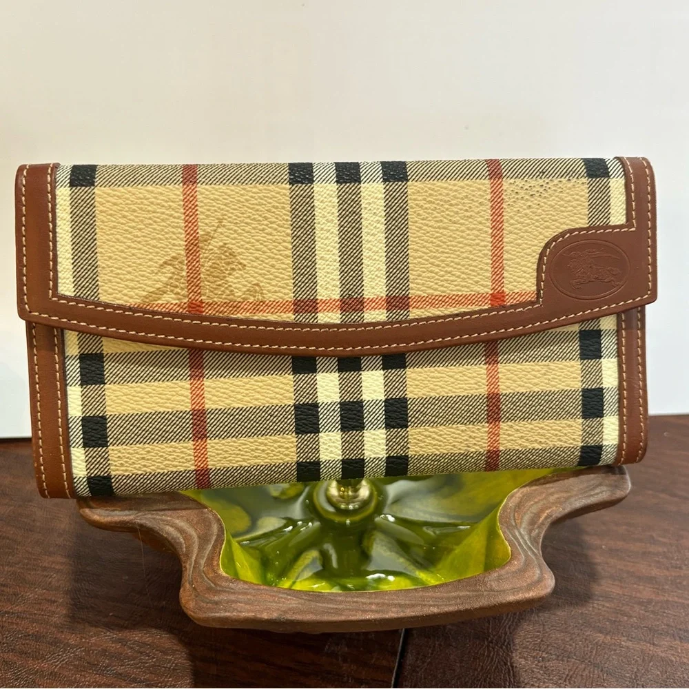 Burberry Haymarket Check coated canvas long wallet with brown leather trim - Picture 1 of 15